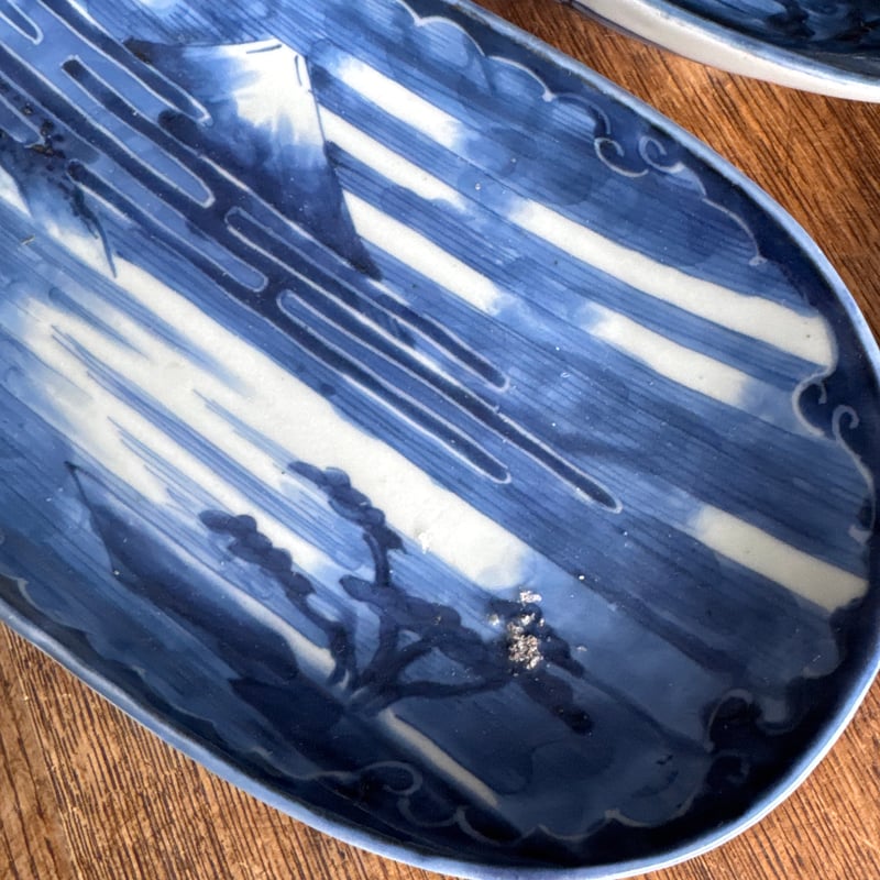 古伊万里 染付富士図楕円皿 5客セット | Kaikaroman ONLINE STORE