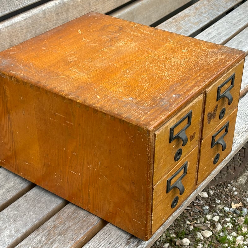 木製 4段収納引き出し/ キハラカード目録 【希少】ヴィンテージ 図書館