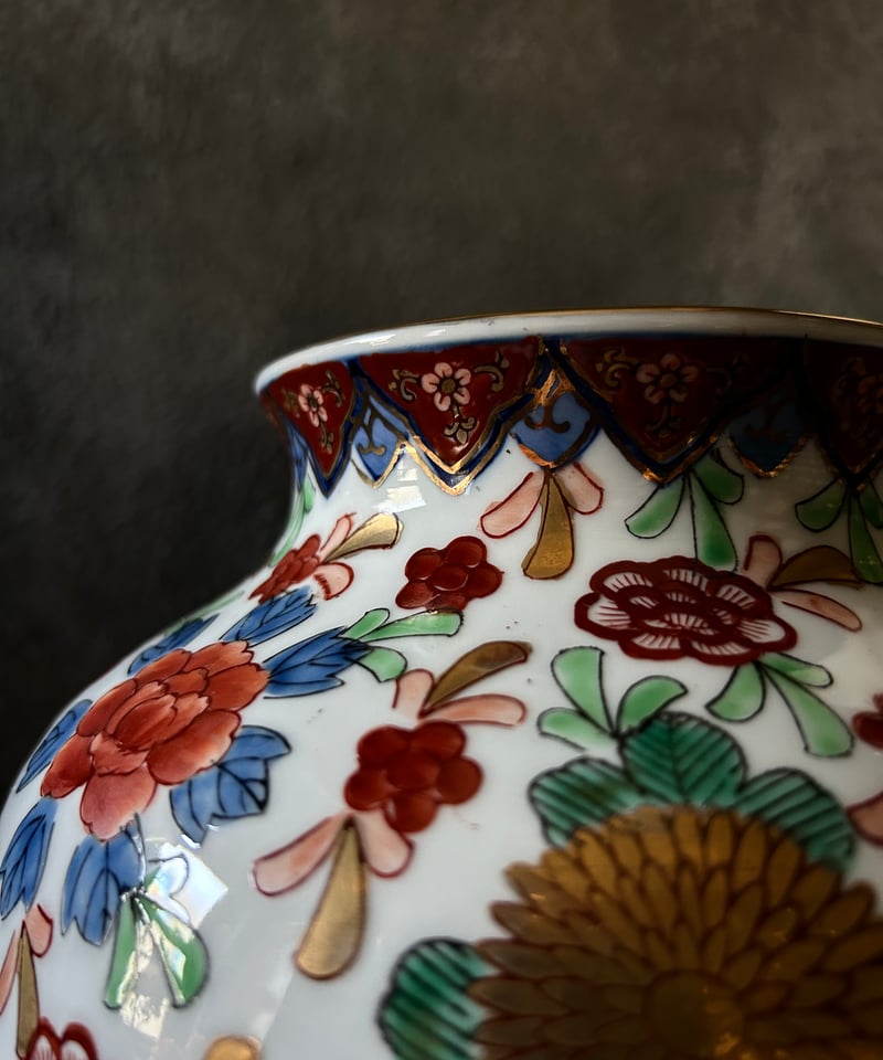 ゴールド伊万里/壺/花瓶/花模様/金彩/大きい | 骨董・アンティークの