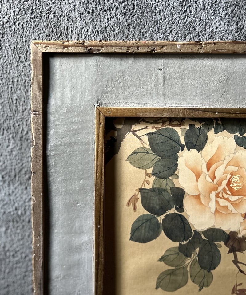 掛け軸アート「牡丹」/日本画/古材額/アンティーク | 骨董