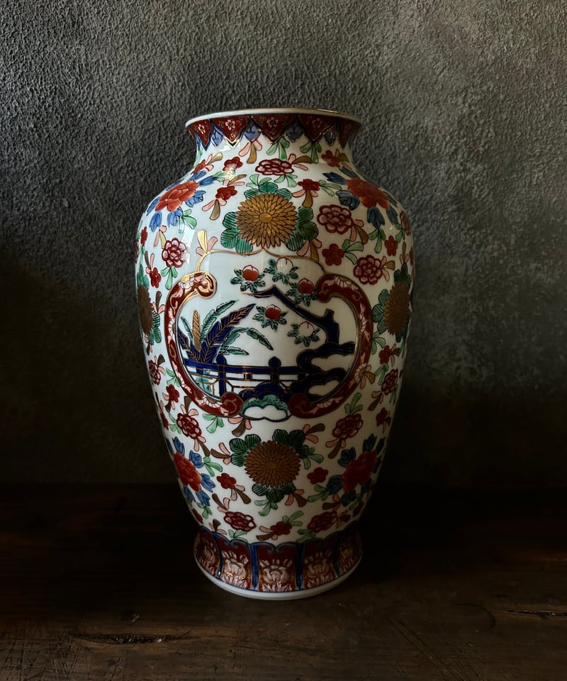 伊万里焼 大花瓶 壺 金襴手 花鳥文 骨董品 稀少 高さ76cm 狛犬 伊万里