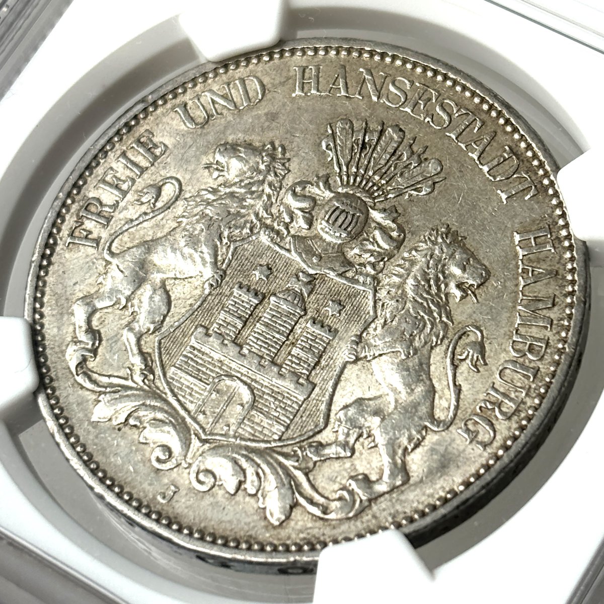 1913 美しい自由都市 ハンブルク】5マルク 銀貨 ドイツ NGC AU58 | Coin