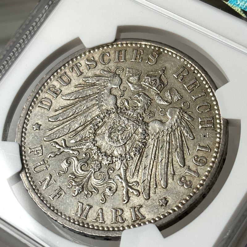 1913 美しい自由都市 ハンブルク】5マルク 銀貨 ドイツ NGC AU58 | Coin