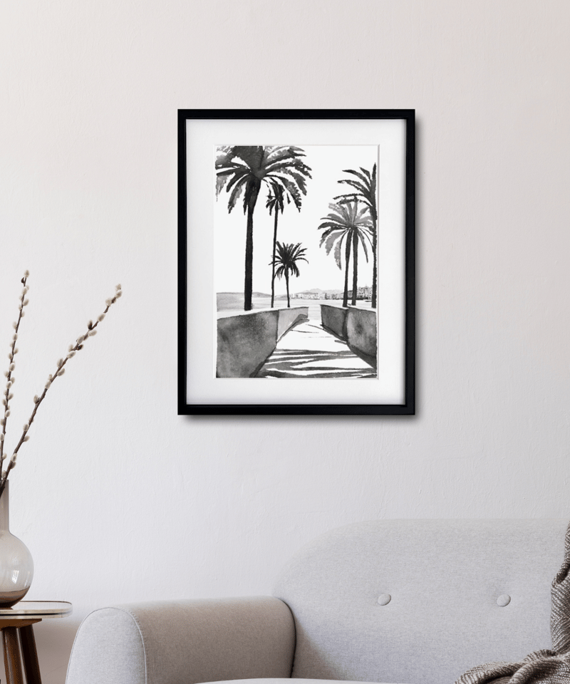 fleeting holiday｜海へ続く道をモノクロームで描くアートポスター