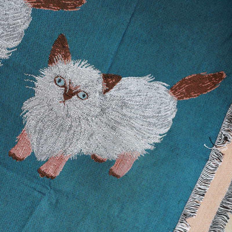 フランス ヴィンテージ 6匹の猫のタペストリー ラグ