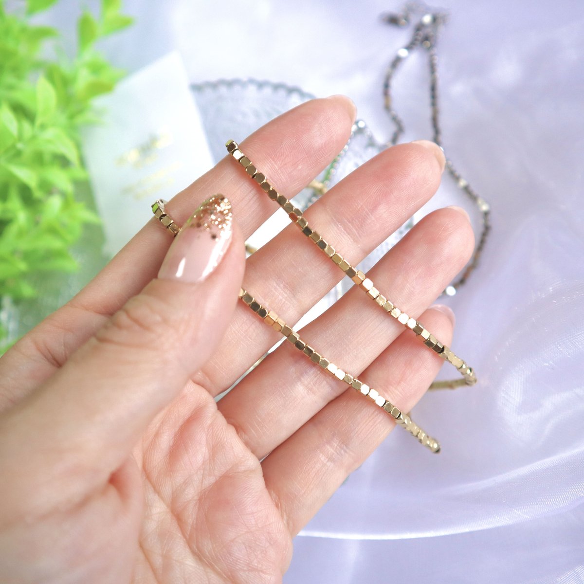 ゴールド納期1ヶ月】191N ステンレスブロックチェーンネックレス