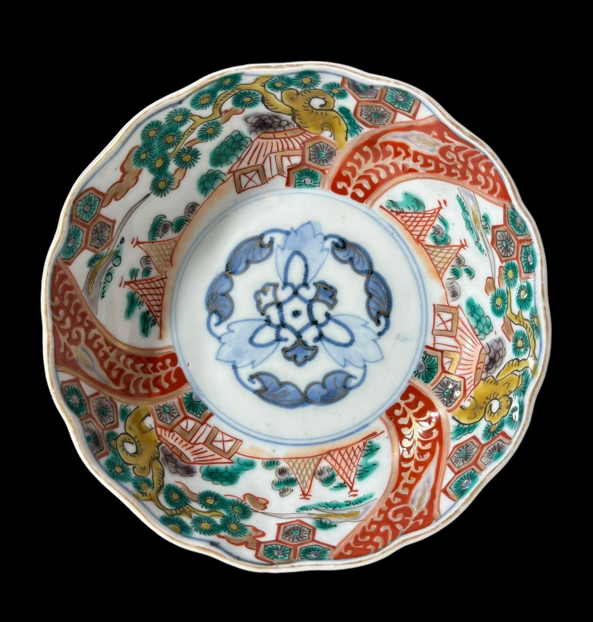 蔵出し!! 古伊万里 錦手 色絵小皿 松竹梅模様 江戸期? 12客 現状品