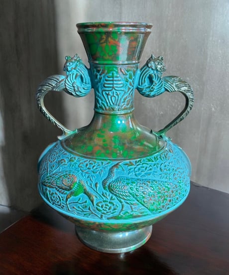 大型花瓶】壺 花器 高級陶器 中国満州 花鳥風月 美人図 骨董品 大型