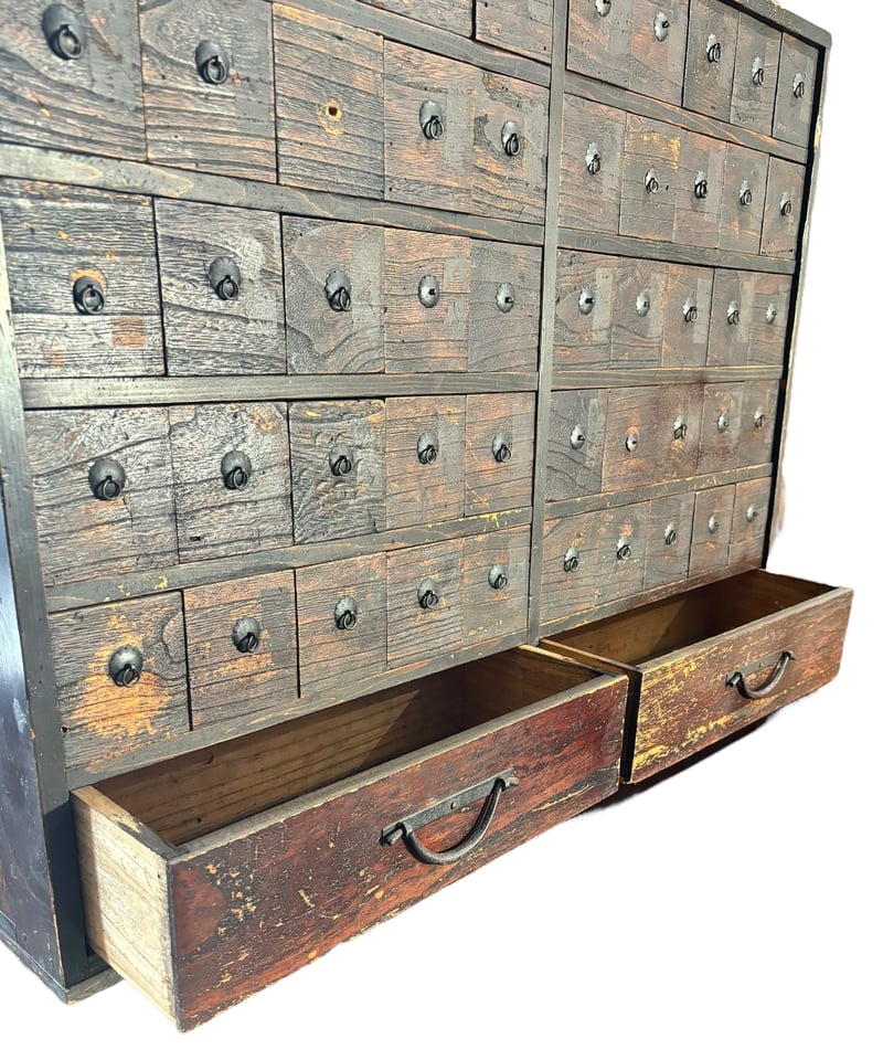 アンティーク ヴィンテージ レトロ☆薬箪笥 薬たんす 木製 21杯の小