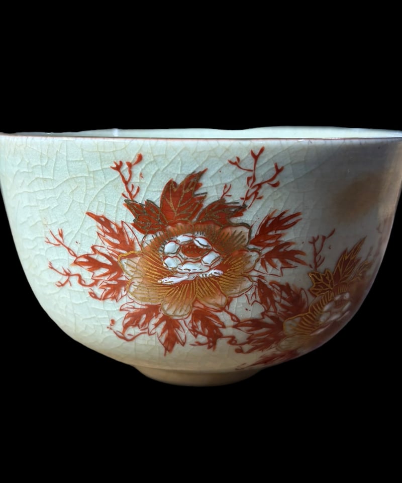九谷焼 古九谷 赤絵金彩 人物花文 煎茶碗 五客 時代箱付 USRH 九谷焼