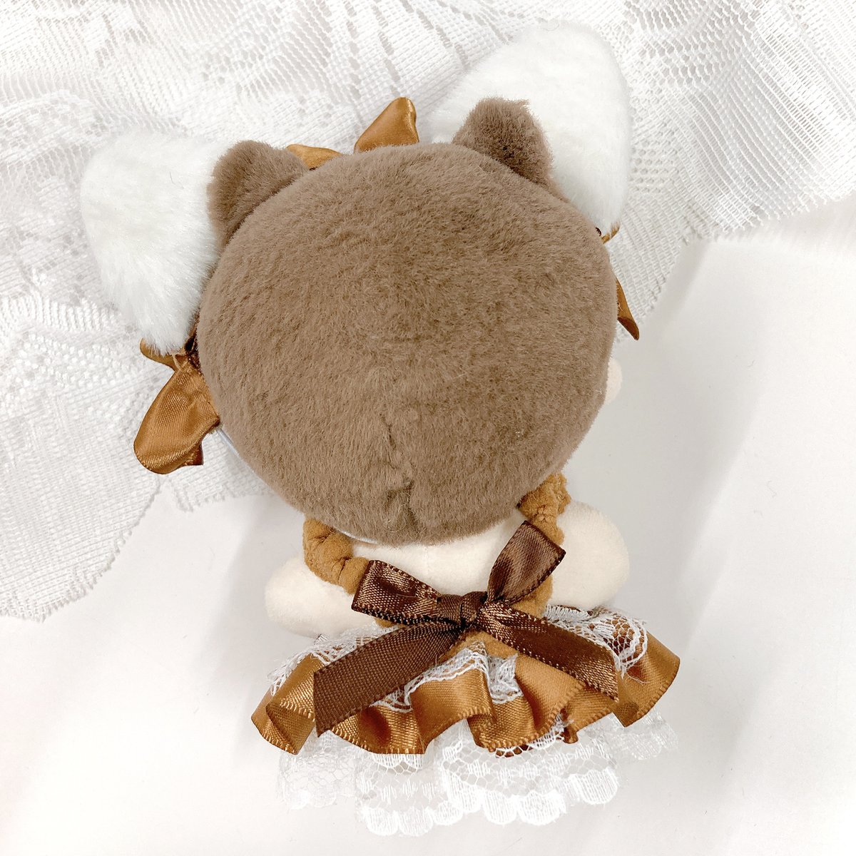 ぬい服】ふわふわ耳付きヘッドドレス&フリルドレスセット 10cm