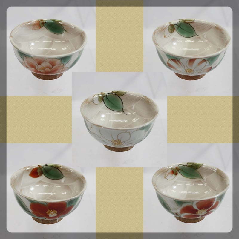 未使用 清水焼 京焼 土渕陶葊 陶あん 陶葊窯 絵付け 椿柄 大鉢 菓子鉢