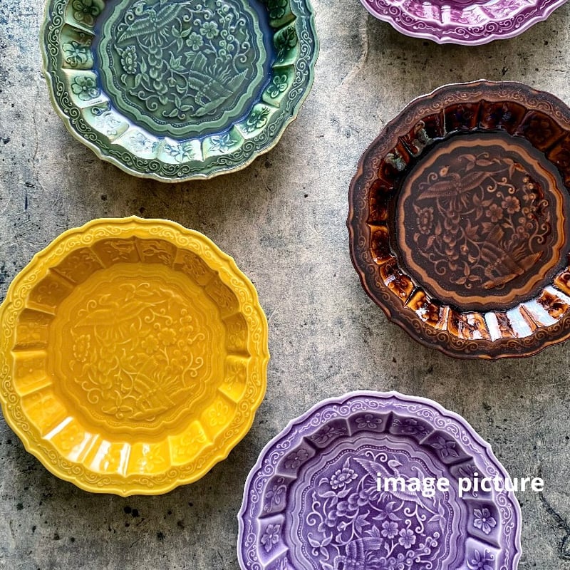 有田焼 福泉窯 織部還元花鳥彫5寸皿 | MatsuBokkuri