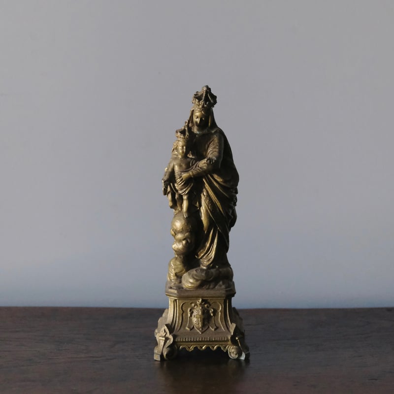 メタル製 勝利の 聖母子 マリア像 h24.8cm フランス アンティーク