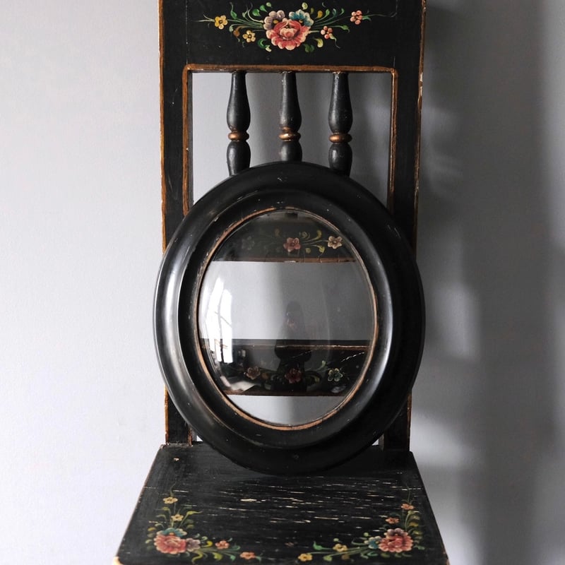 ナポレオン3世様式 黒 額 オーバルフレーム ボンベガラス 付き 25cm