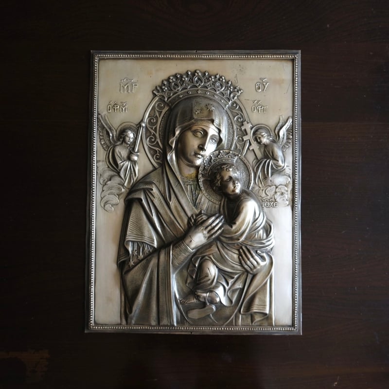 スペイン イコン レリーフ 聖母子像 聖像画 画像 宗教画 アンティーク