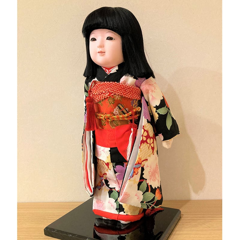 市松人形 松乾斎東光 12号 特上スガ毛 立ち 紫花柄衣裳