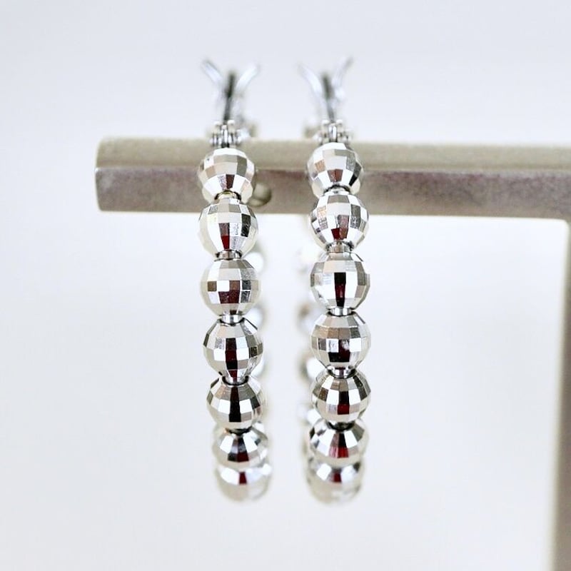 K14WG(ホワイトゴールド) ミラーボール フープ ピアス 保証書付 KO