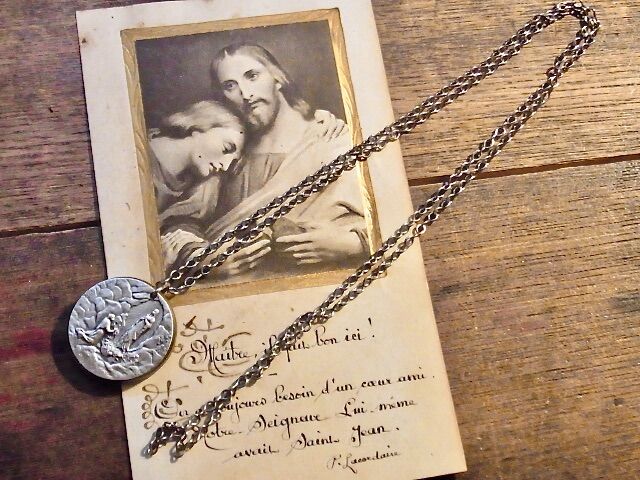 フランス アンティーク メダイ ルルドの泉 聖母マリア メダイ