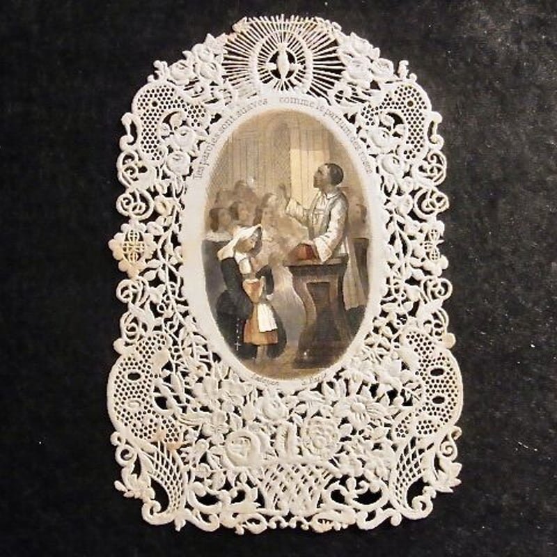 フランス アンティーク 初聖体を受ける子供と神父 カニヴェ ホーリー