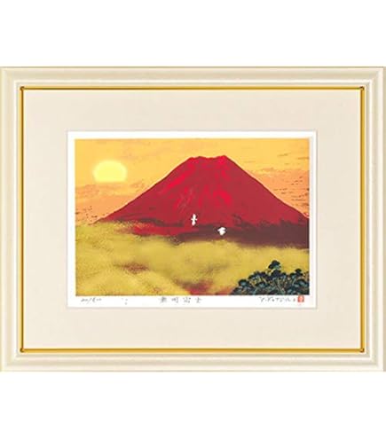 美品 徳田春邦「赤富士」油彩画 油絵 直筆サイン入り 富士山 縁起物