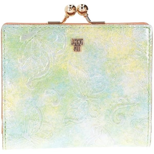ANNA SUI リトルバード がま口 二つ折り財布 ゴールド金具 黄 レザー
