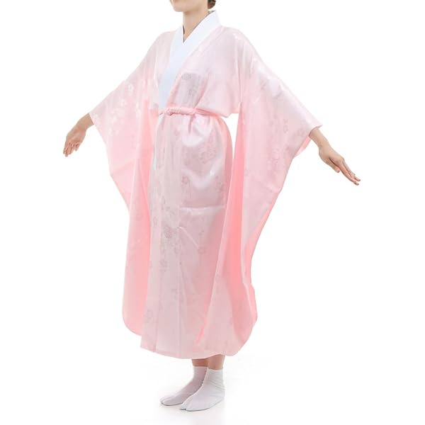 Sお仕立て上がり正絹振袖用長襦袢 薄ピンク地に梅の花地紋 半衿付き