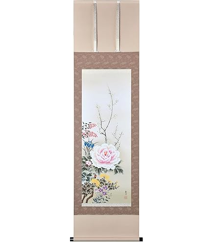 絹本】肉筆掛け軸花鳥画 細筆画「双鳥図」美術品 和室 茶室 最高級