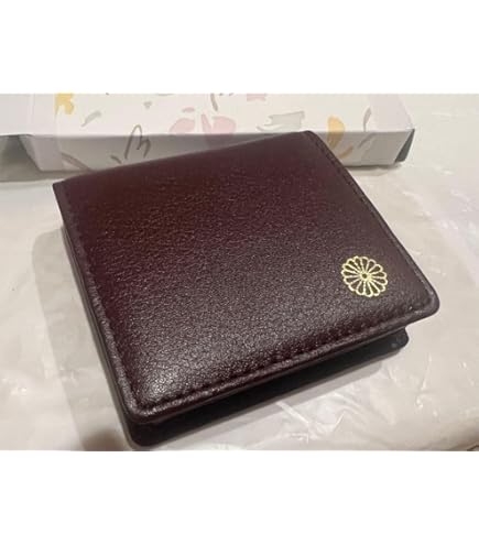 Amazon.co.jp: 皇居限定 がま口 二つ折り財布 シルバー 菊紋 牛革
