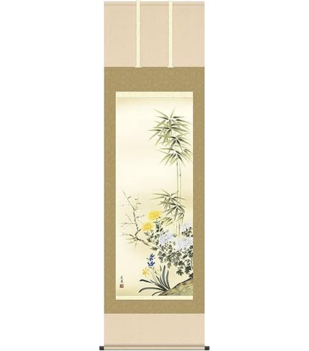 掛軸4本セット】梅・蘭・竹・菊／中国画 掛け軸／客間・和室インテリア