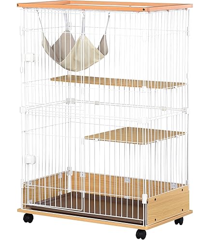Amazon.co.jp: 猫 ケージ 2段 木製 キャスター付き ハンモック付