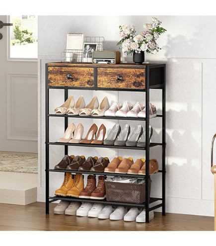 Amazon｜シューズラック 玄関収納 ドア付き 天然竹製 メッシュドア