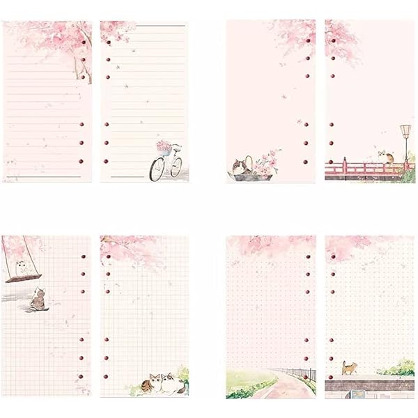A6 Refill Paper Lined Planner Refills, 80 Sheets Kawaii Sakura Cat