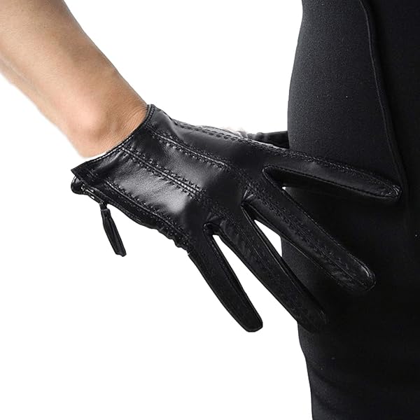 Women Gloves Real Leather Black Wrist Short Zipper Fringe Tassel