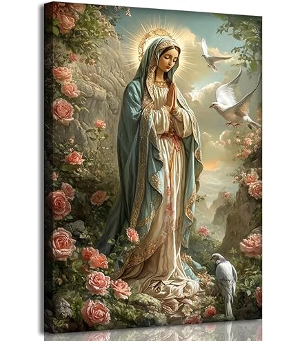 Amazon.com: Vintage Poster Virgin Mary Oil Painting Religious Art