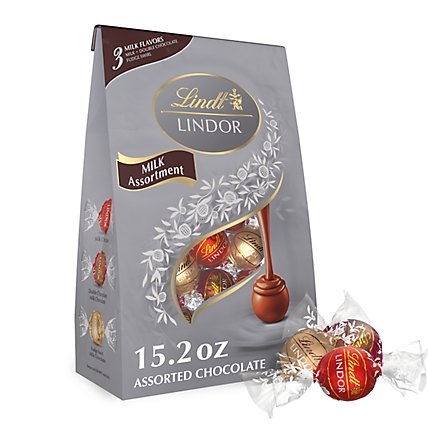 Lindt LINDOR Milk Assorted Chocolate Candy Truffles Bag - 15.2 Oz