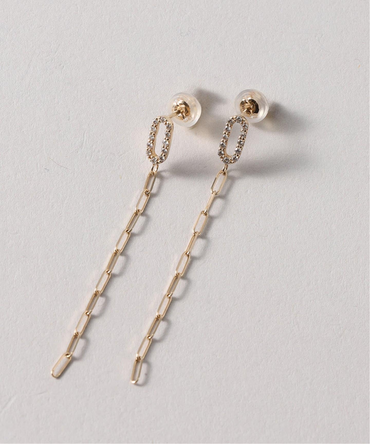 オーバルダイヤクリップチェーンピアス K10（両耳）（ピアス（両耳用