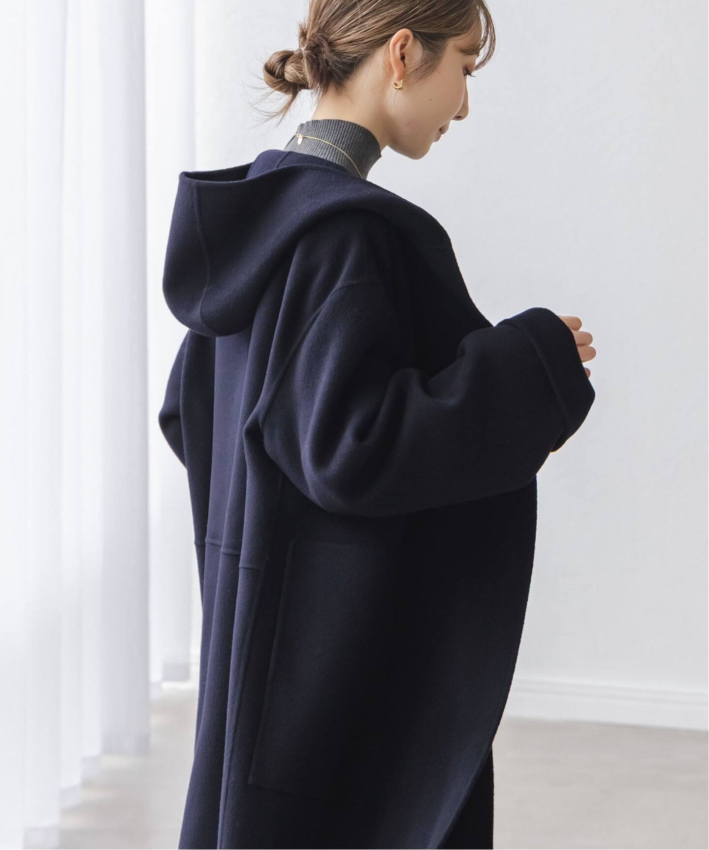 noble Super160sチェスターミドルコート ネイビー Super160sチェスター