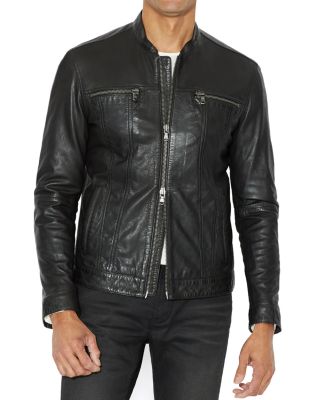 John Varvatos Star USA Leather Band Collar Moto Jacket