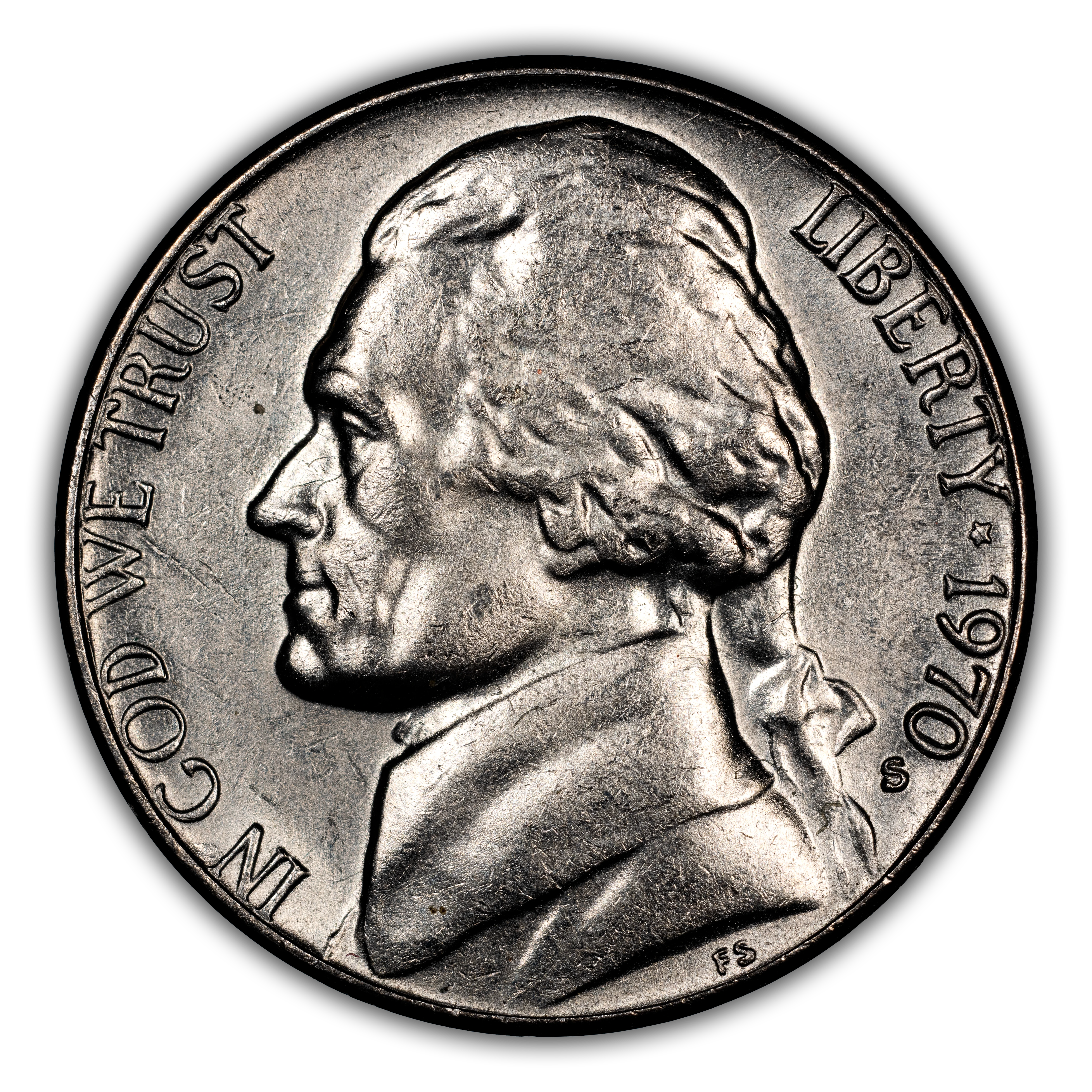 1970年頃のアメリカコイン USA 5セント銀貨 トーマス・ジェファーソン