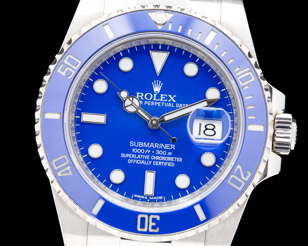 42979) Rolex Submariner SMURF Date 116619LB 18K White Gold Blue