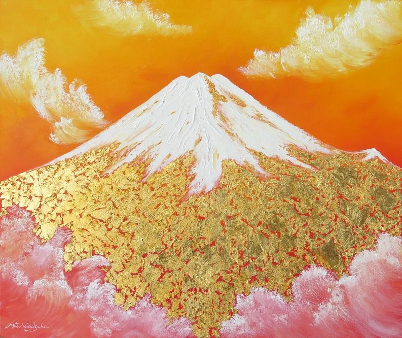 油絵 永月水人 F0号 黄金の富士山 純金金箔 油絵 永月水人 F0号 黄金
