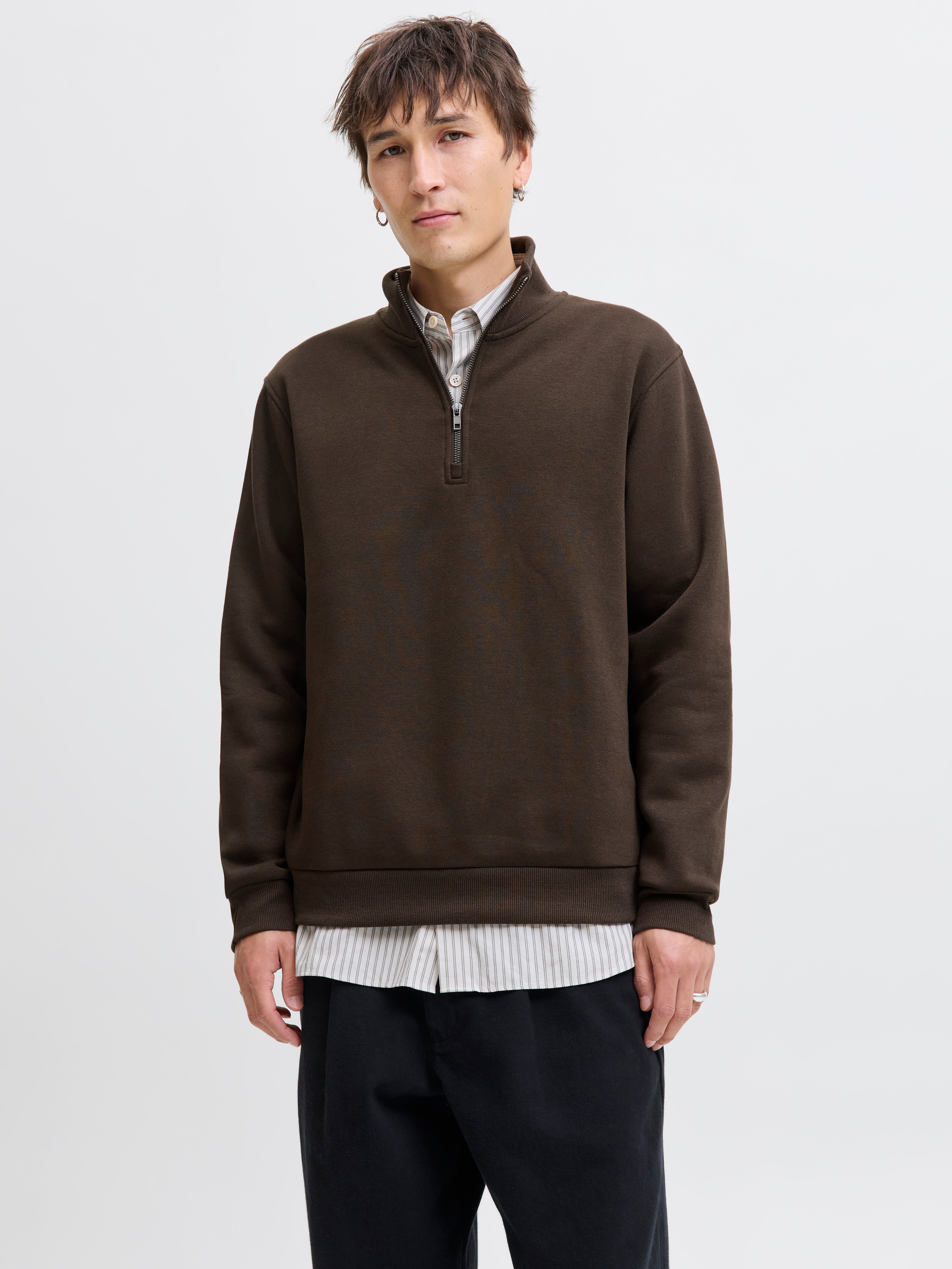 Plain Half zip Sweatshirt | Dark Brown | Jack & Jones®