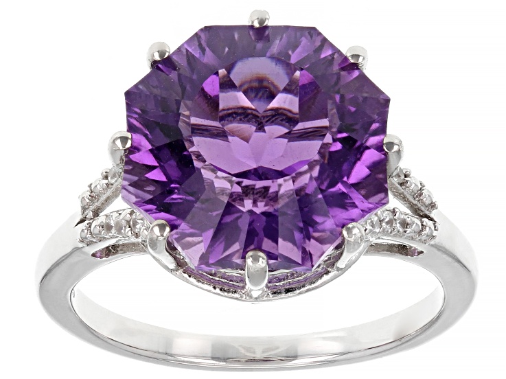 Purple Amethyst Rhodium Over Sterling Silver Ferris Wheel Cut Ring