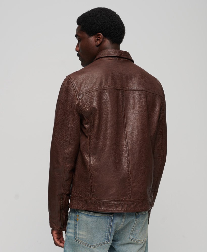 mens 70s Leather Jacket in BROWN | Superdry US