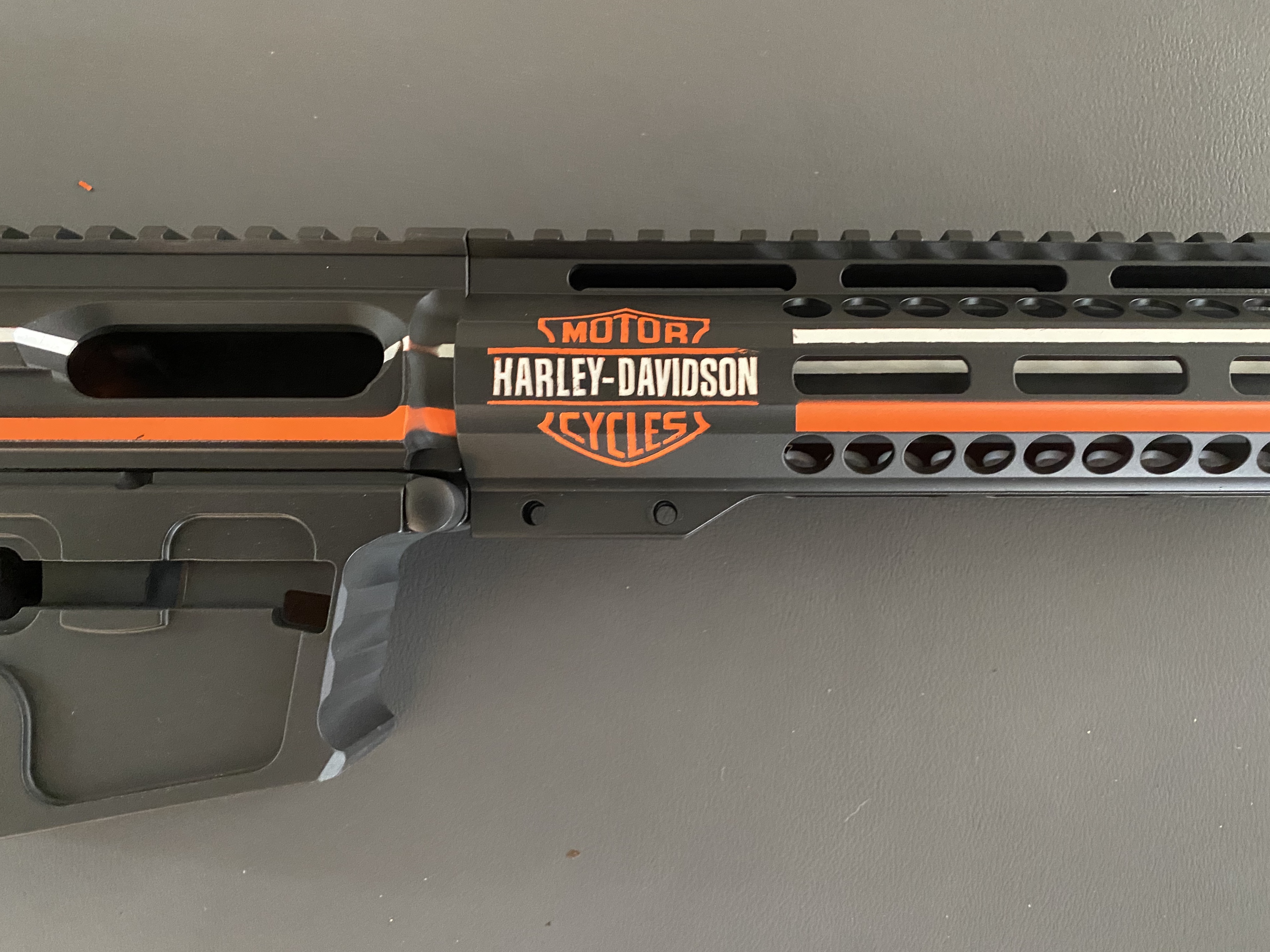 Harley Davidson Themed AR Pistol featuring Hunter Orange, Graphite