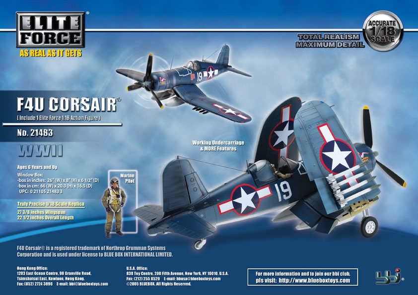 BBI 2005 BBI Blue Box Collectibles Elite Force 1/18 Scale WWII F4U