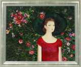 真作】絵画 中島裕子 油彩4号 バラのメロディー 美術家名作 X62 真作