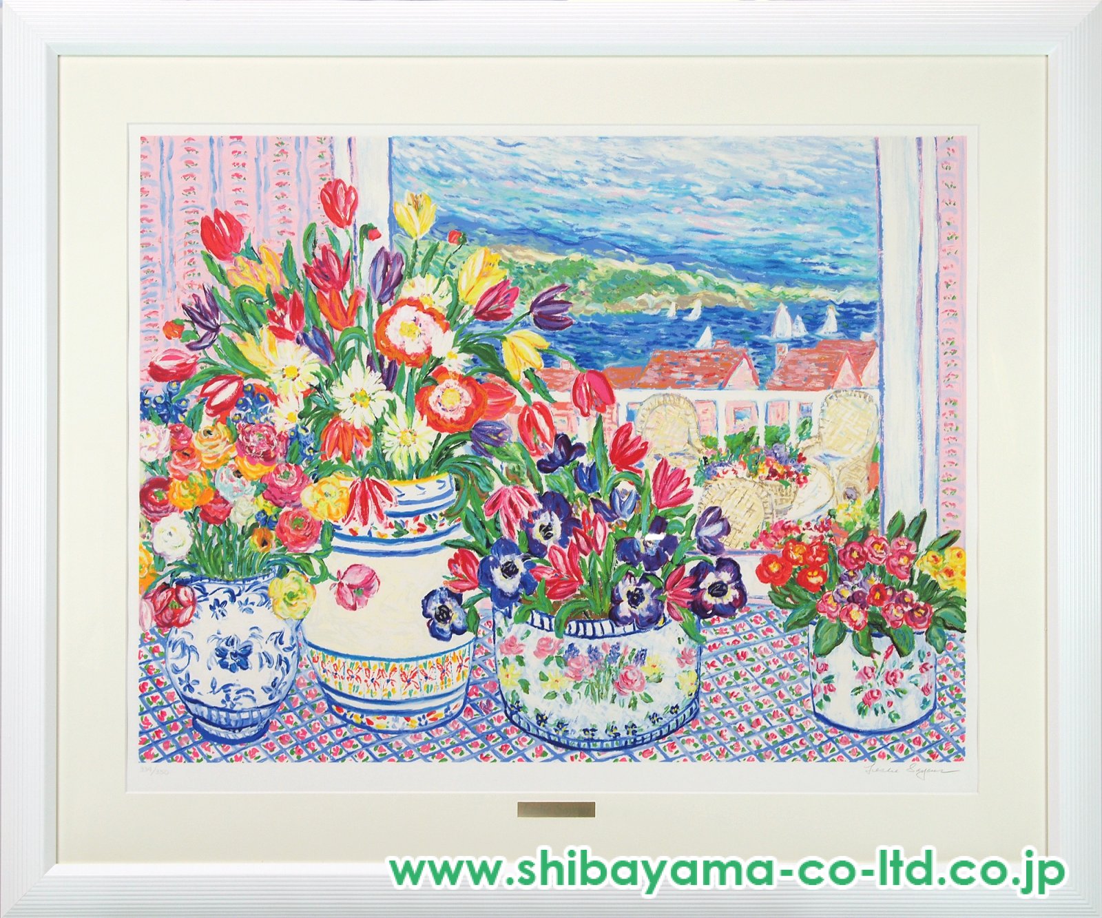 レスリー セイヤ 花畑の中 本人を描いた 105／250 シルク