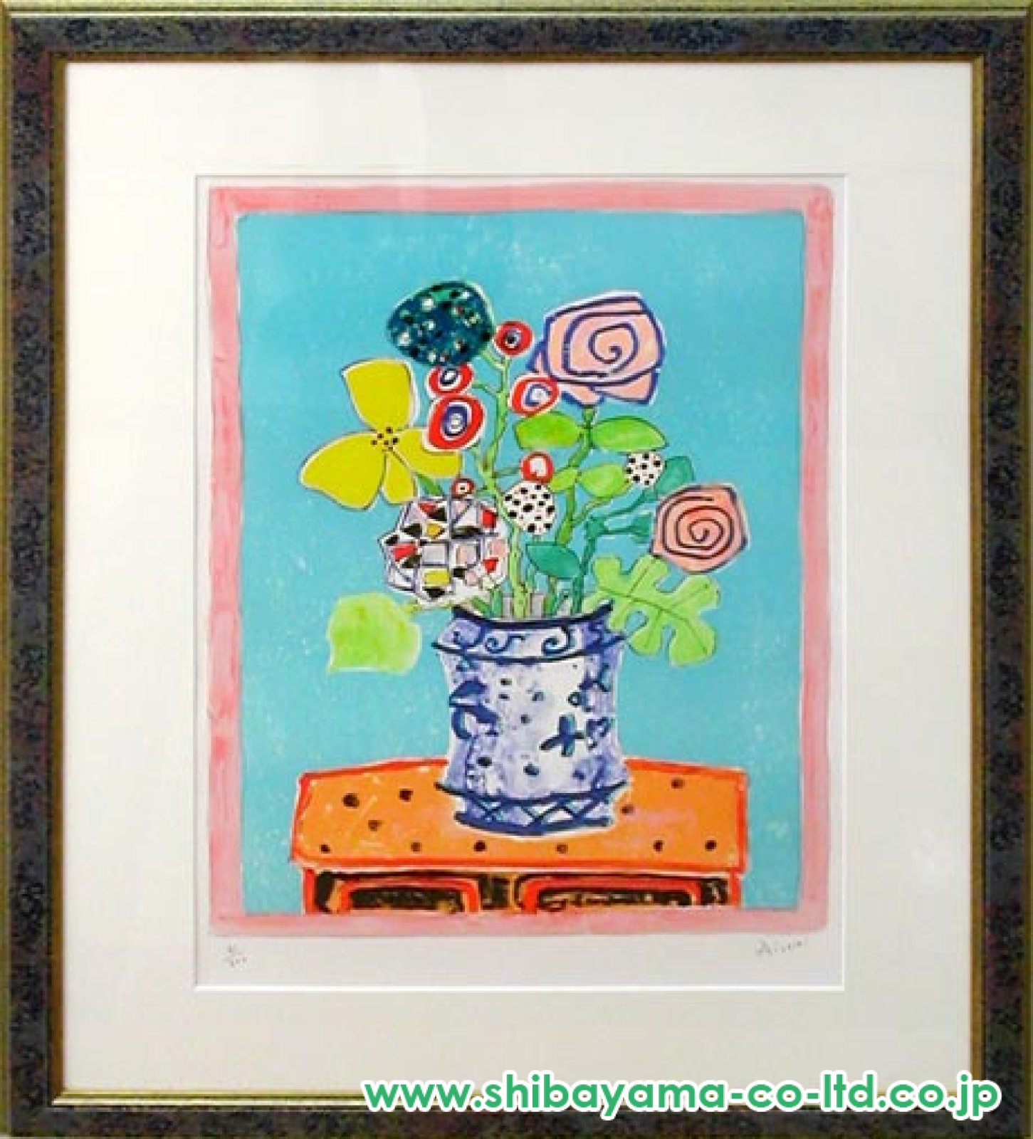 ポール・アイズピリ「ライトブルーバックの花」リトグラフ :: 絵画買取